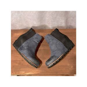 Sorel Lea Platform Wedge Black and Navy Ankle Booties size 9.5
